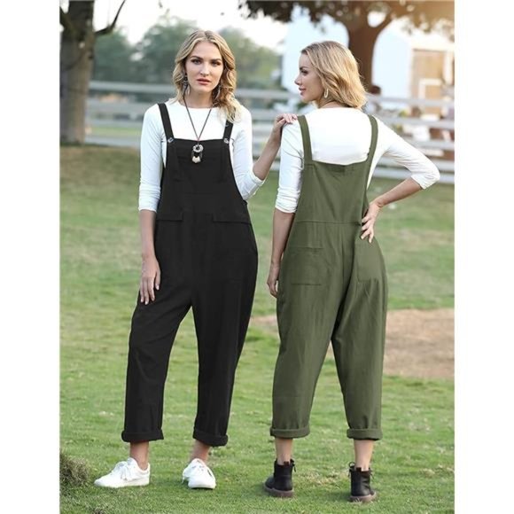Women's Long Casual Loose Bib Pants Overall Baggy Romper Jumpsuit with Pockets - Picture 5 of 5